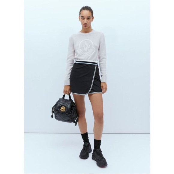 MONCLER Wraparound Mini Skirt logo-patch wrap tennis skirt Small S New NWT - Picture 2 of 15
